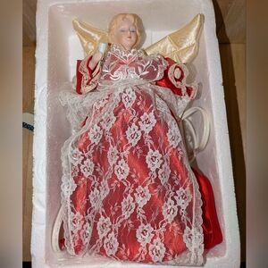 Elegant Red Angel Tree Topper 10 Inch Pre-owned